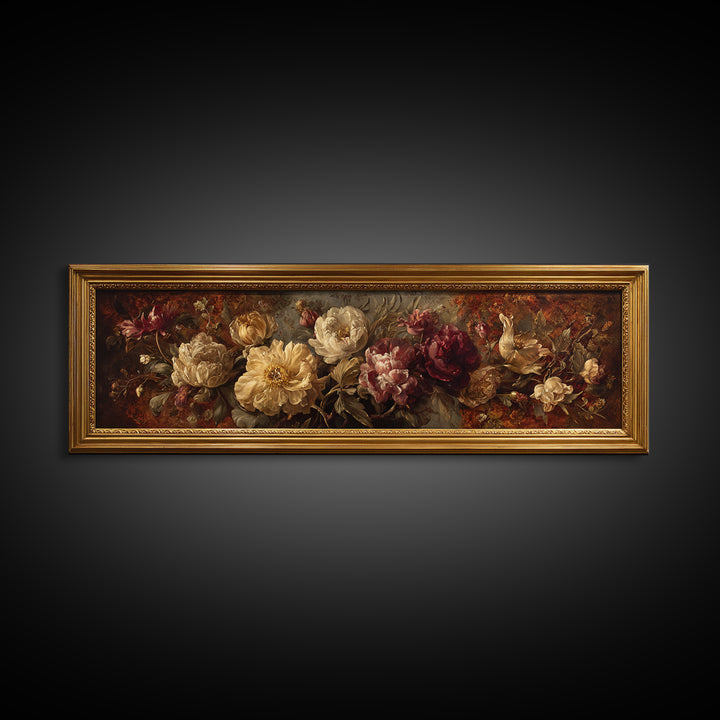 Ornate Gold Frame Illusion Around a Botanical Canvas Print, Baroque Art, Canvas, Living Room Decor, Fine Art, Ornate, BAO-3x1-25