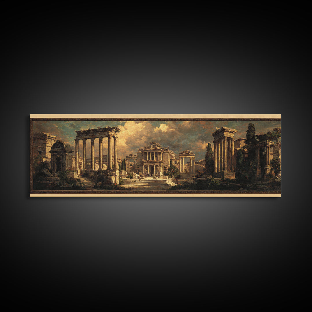 Classical Ruins Beneath a Dramatic Sky Canvas Print, Baroque Art, Wall Decor, Living Room Decor, Fine Art, Ornate, BAO-3x1-35