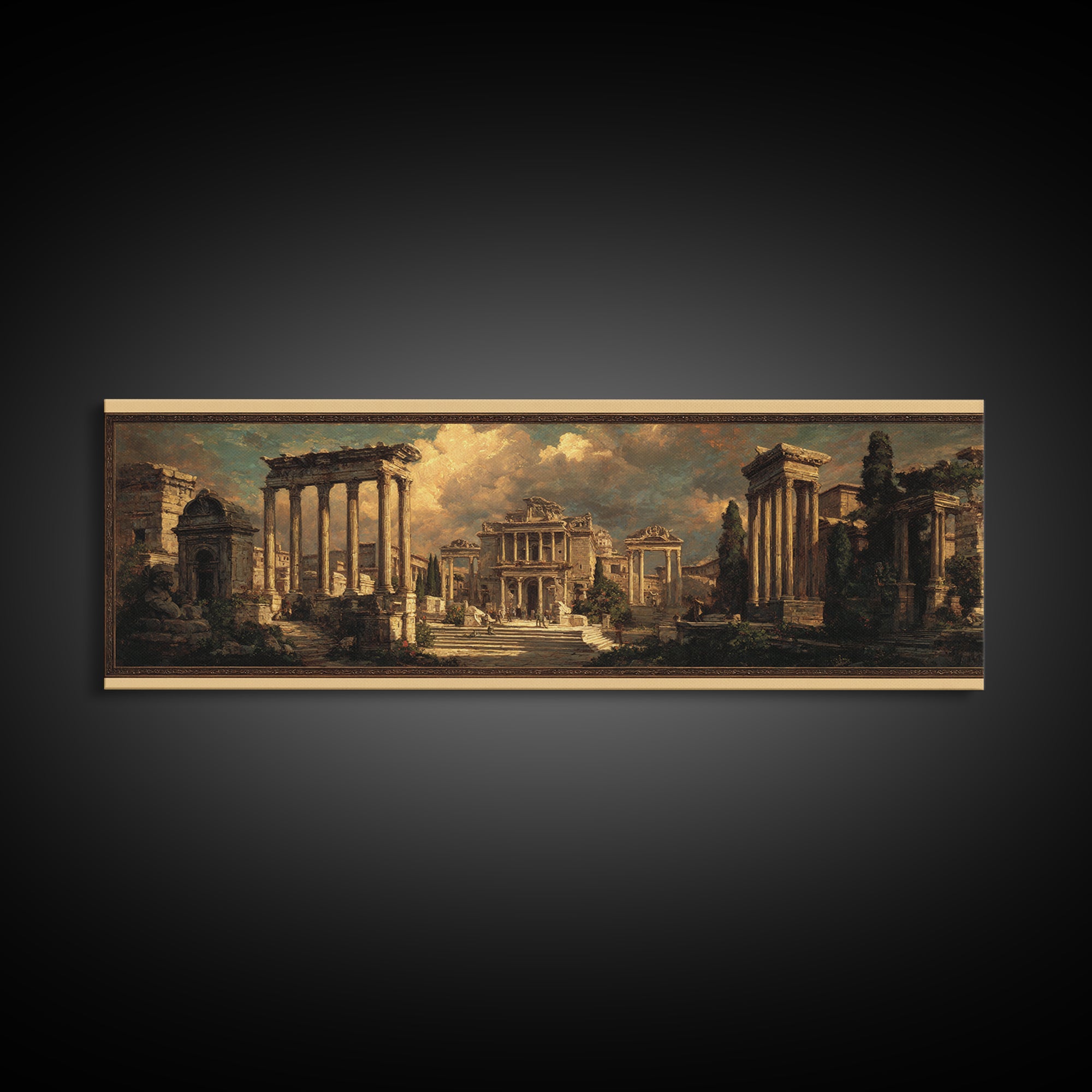 Classical Ruins Beneath a Dramatic Sky Canvas Print, Baroque Art, Wall Decor, Living Room Decor, Fine Art, Ornate, BAO-3x1-35