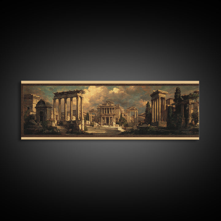 Classical Ruins Beneath a Dramatic Sky Canvas Print, Baroque Art, Wall Decor, Living Room Decor, Fine Art, Ornate, BAO-3x1-35