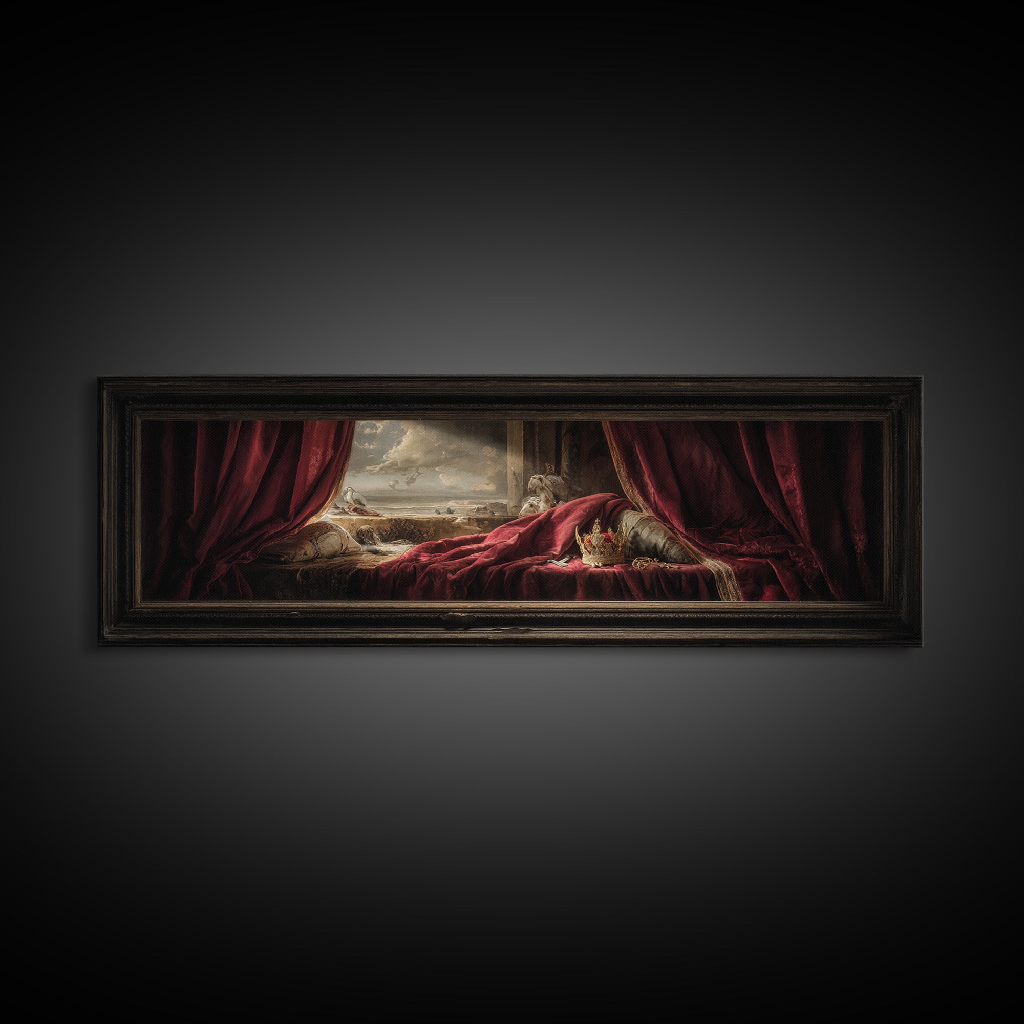 Dark Red Velvet Canvas Print, Baroque Art, Art Nouveau Decor, Living Room Decor, Fine Art, Ornate, Art Print, Textured Painting, BAO-3x1-39