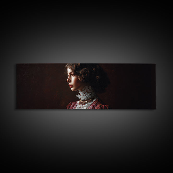 Classical Portrait with Lace Collar and Jewel Framed Canvas Print, Baroque Art, Room Decor, Living Room Decor, Fine Art, Ornate, BAO-3x1-47