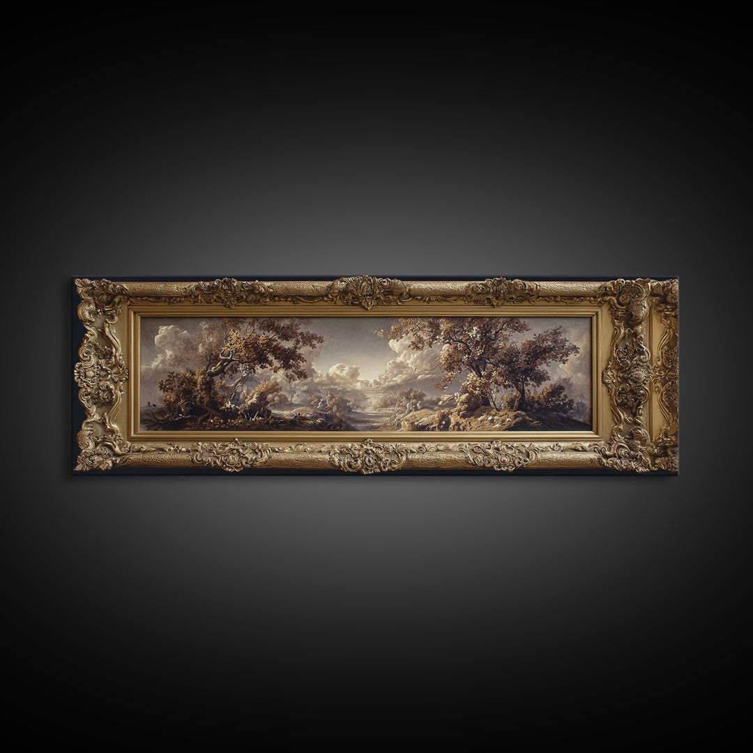 Ornate Gold Frame Illusion Around a Botanical Canvas Print, Baroque Art, Canvas, Living Room Decor, Fine Art, Ornate, BAO-3x1-49