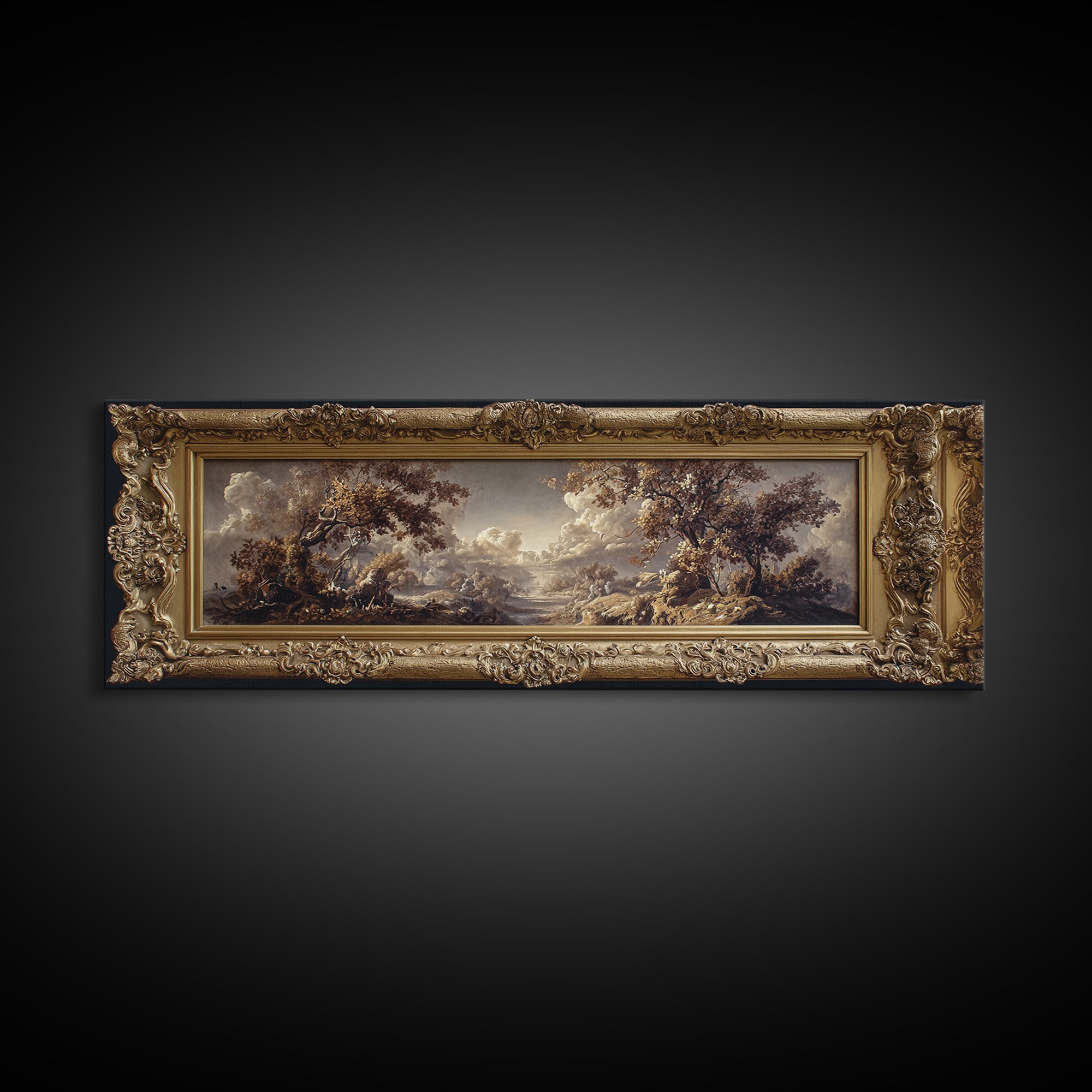 Ornate Gold Frame Illusion Around a Botanical Canvas Print, Baroque Art, Canvas, Living Room Decor, Fine Art, Ornate, BAO-3x1-49