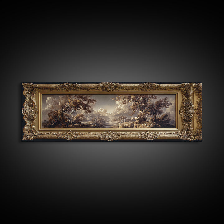 Ornate Gold Frame Illusion Around a Botanical Canvas Print, Baroque Art, Canvas, Living Room Decor, Fine Art, Ornate, BAO-3x1-49