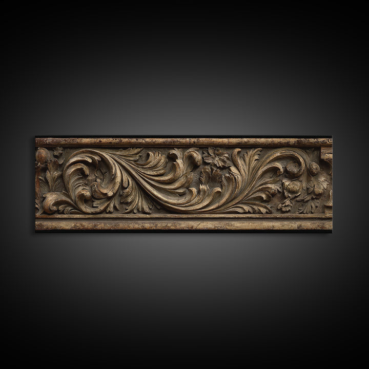 Carved Acanthus Leaf Ornament Study Framed Canvas Print, Baroque Art, Boho Decor, Living Room Decor, Oil Painting, Ornate, BAO-3x1-55