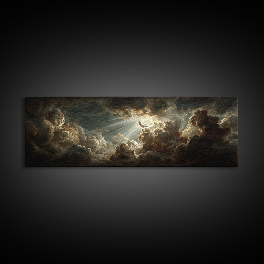 Angelic Hand Reaching Through Clouds Canvas Print, Baroque Art, Printable Art, Living Room Decor, Oil Painting, Ornate, BAO-3x1-61