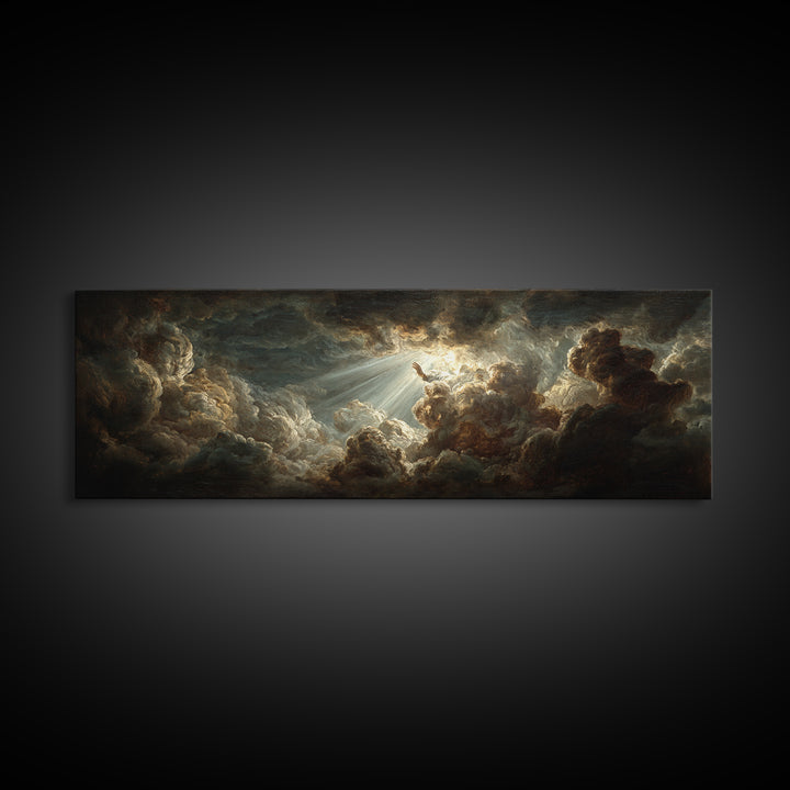 Angelic Hand Reaching Through Clouds Canvas Print, Baroque Art, Printable Art, Living Room Decor, Oil Painting, Ornate, BAO-3x1-61