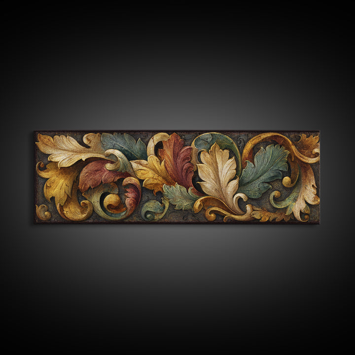 Carved Acanthus Leaf Ornament Study Framed Canvas Print, Baroque Art, Maximalist Wall Art, Living Room Decor, Fine Art, Ornate, BAO-3x1-7