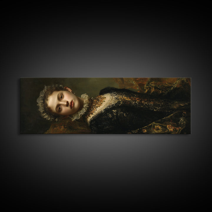 Classical Portrait with Lace Collar and Jewel Canvas Print, Baroque Art, Poster, Living Room Decor, Fine Art, Ornate, BAO-3x1-71