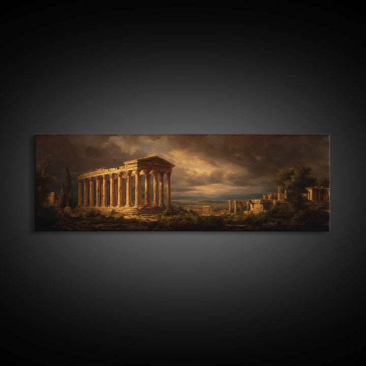 Classical Ruins Beneath a Dramatic Sky Canvas Print, Baroque Art, Minimalist Decor, Living Room Decor, Fine Art, Ornate, BAO-3x1-83