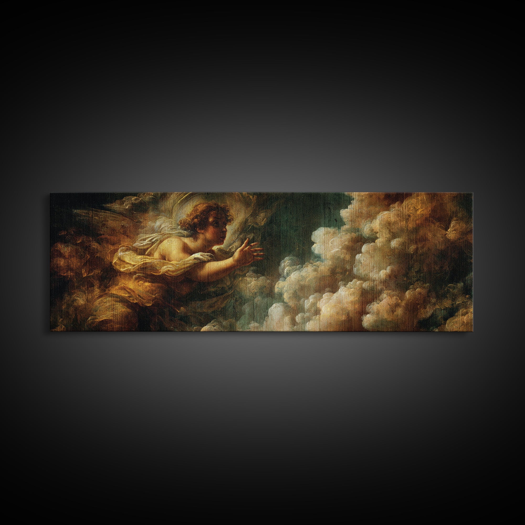 Angelic Hand Reaching Through Clouds Canvas Print, Baroque Art, Printable Art, Living Room Decor, Oil Painting, Ornate, BAO-3x1-85