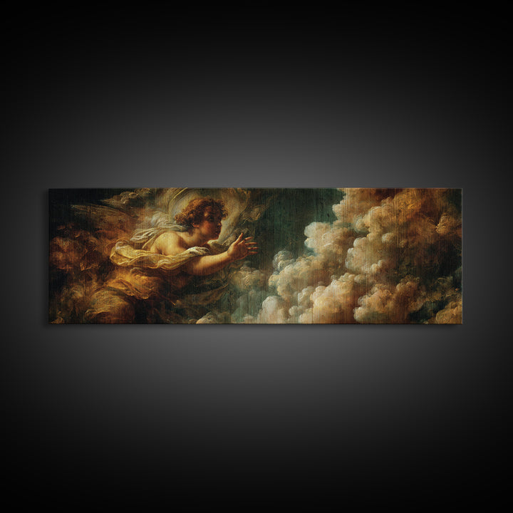 Angelic Hand Reaching Through Clouds Canvas Print, Baroque Art, Printable Art, Living Room Decor, Oil Painting, Ornate, BAO-3x1-85