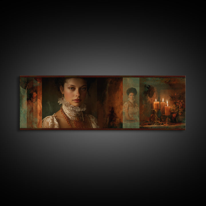Classical Portrait with Lace Collar and Jewel Canvas Print, Baroque Art, Gallery Wall, Living Room Decor, Fine Art, Ornate, BAO-3x1-95