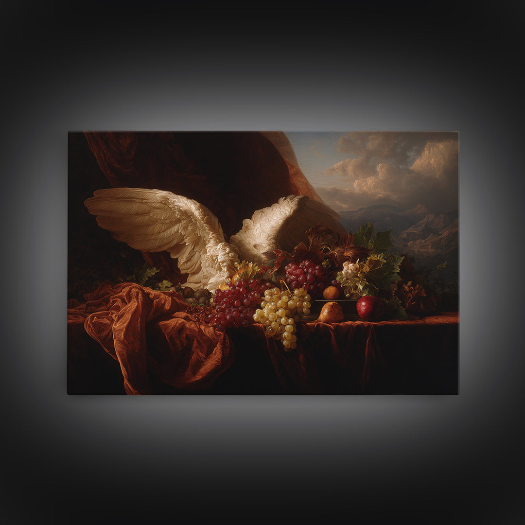 Gilded Angel Wings Emerging from Storm Clouds Framed Canvas Print, Baroque Art, Wall Art, Living Room Decor, Fine Art, Ornate, BAO-3x2-10