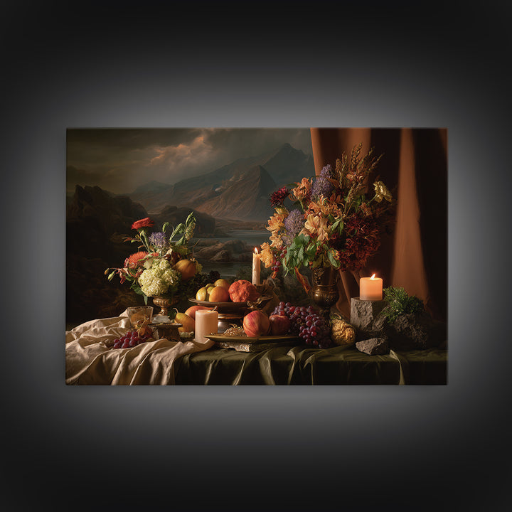 Theatrical Stormy Landscape Framed Canvas Print, Baroque Art, Room Decor, Living Room Decor, Oil Painting, Ornate, BAO-3x2-14