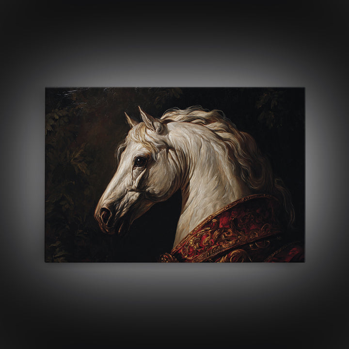 Dramatic Horse Portrait Framed Canvas Print, Baroque Art, Boho Decor, Living Room Decor, Fine Art, Ornate, Printable Wall Art, BAO-3x2-28