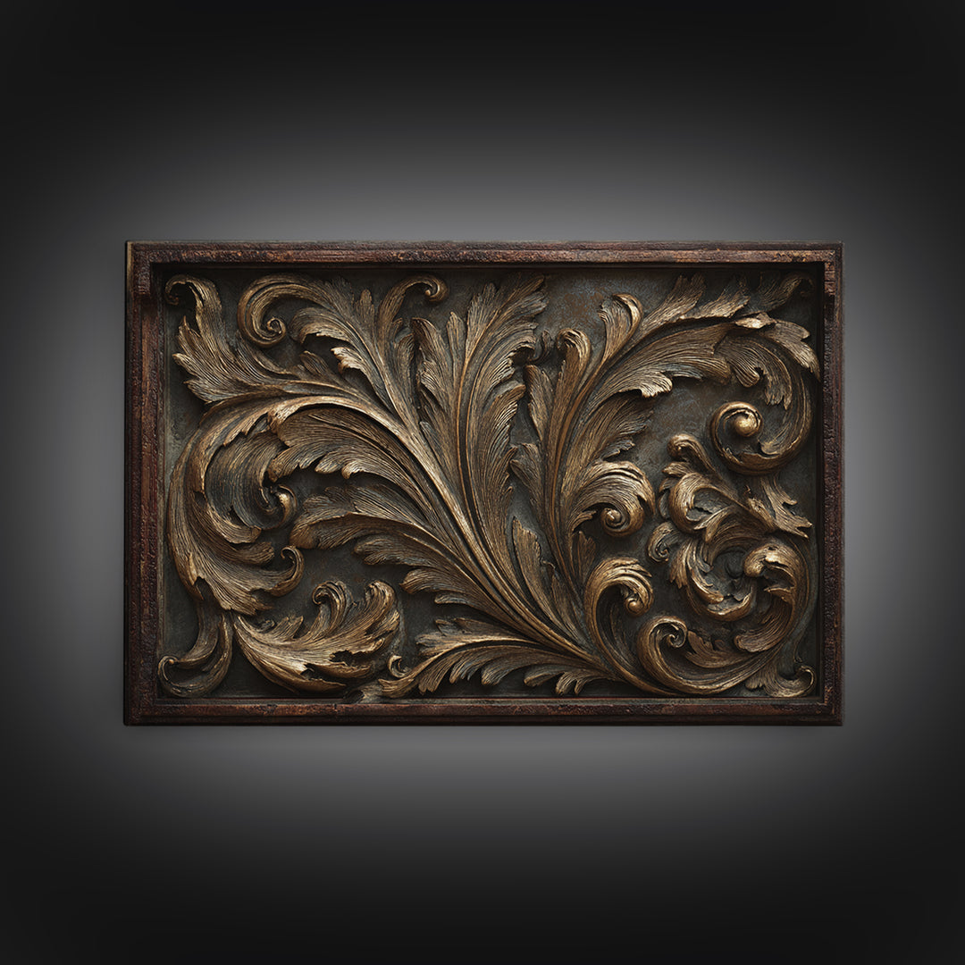 Carved Acanthus Leaf Ornament Study Canvas Print, Baroque Art, Canvas, Living Room Decor, Ornate, Room Decor Aesthetic, BAO-3x2-43