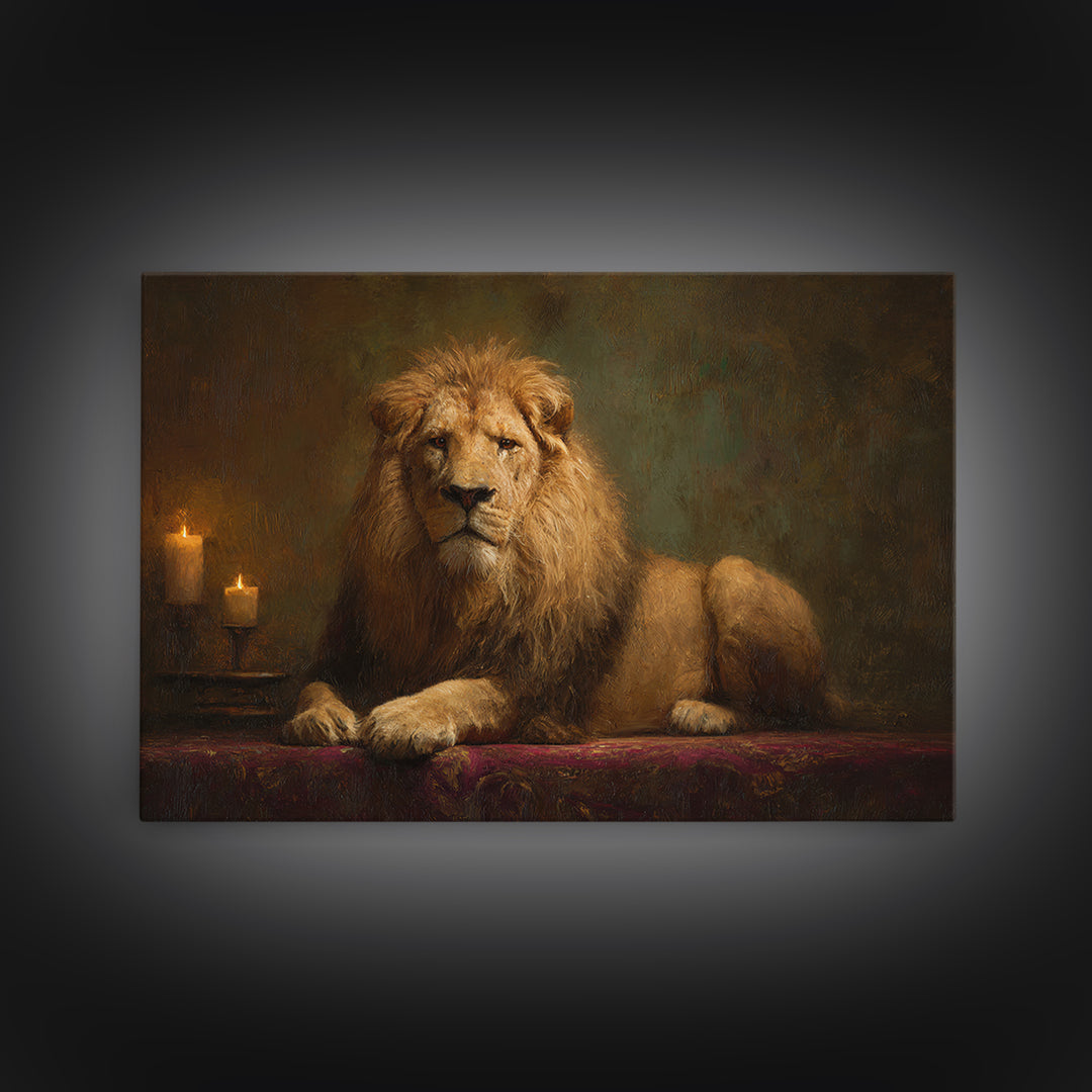 Royal Lion Portrait Framed Canvas Print, Baroque Art, Digital Wall Art, Living Room Decor, Fine Art, Ornate, Portrait Painting, BAO-3x2-45