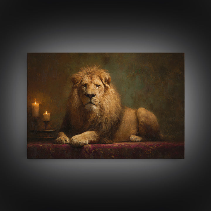 Royal Lion Portrait Framed Canvas Print, Baroque Art, Digital Wall Art, Living Room Decor, Fine Art, Ornate, Portrait Painting, BAO-3x2-45