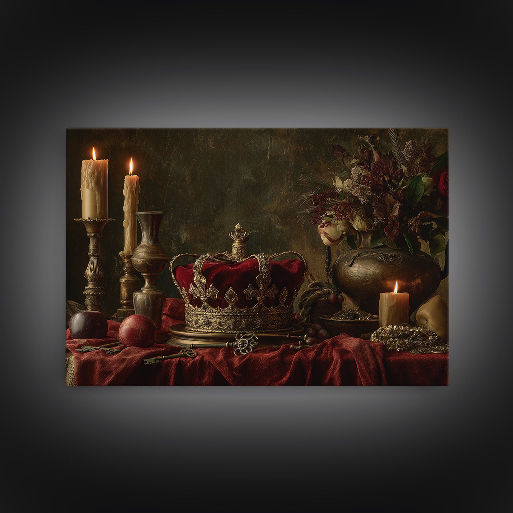 Dark Red Velvet Canvas Print, Baroque Art, Art, Living Room Decor, Fine Art, Ornate, Modern Wall Art, Living Room Wall Art, BAO-3x2-51