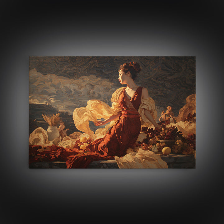 Mythic Goddess Figure Canvas Print, Baroque Art, Art, Living Room Decor, Oil Painting, Ornate, Modern Wall Art, BAO-3x2-66