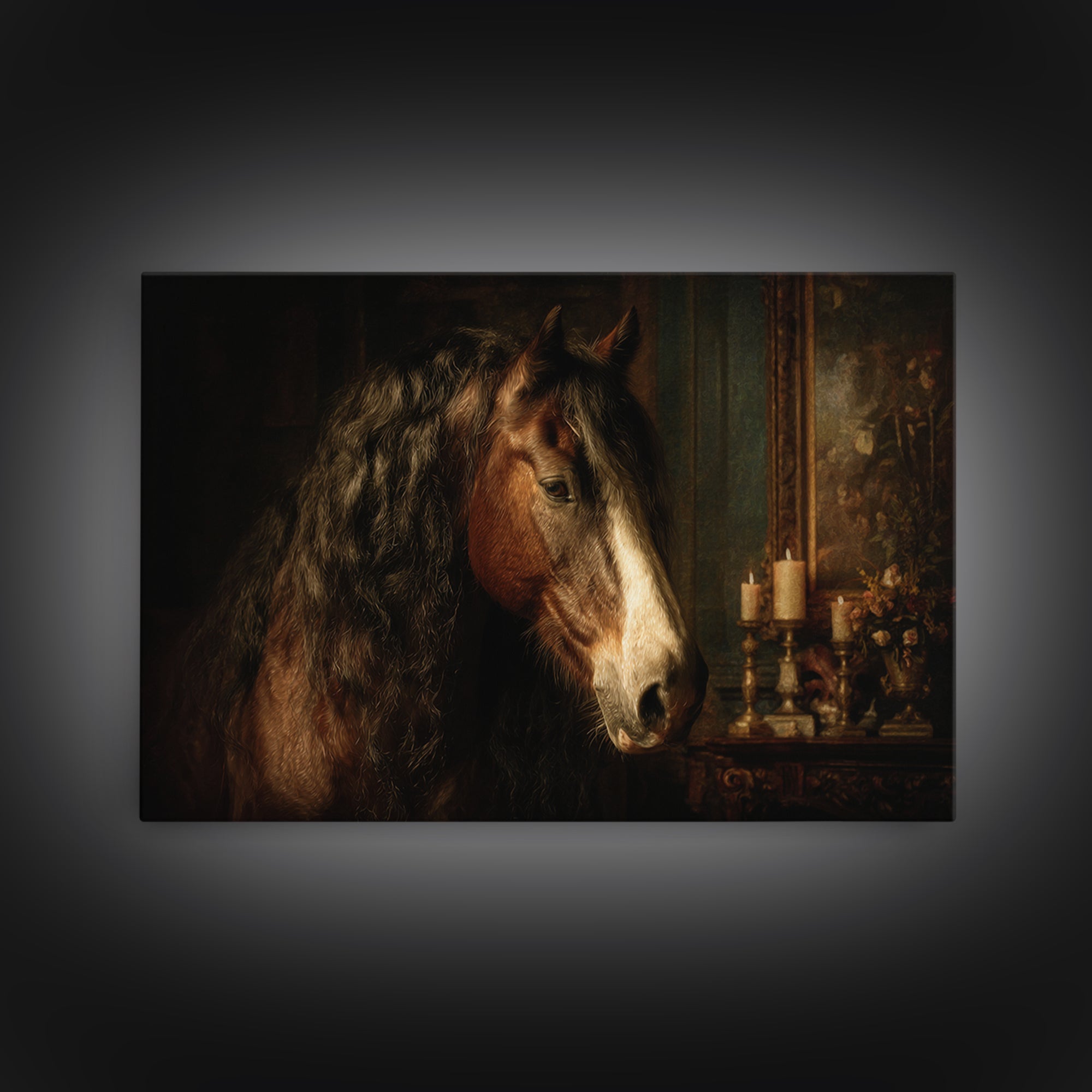 Dramatic Horse Portrait Canvas Print, Baroque Art, Printable Art, Living Room Decor, Ornate, Gallery Wall, Dark Academia Art, BAO-3x2-76
