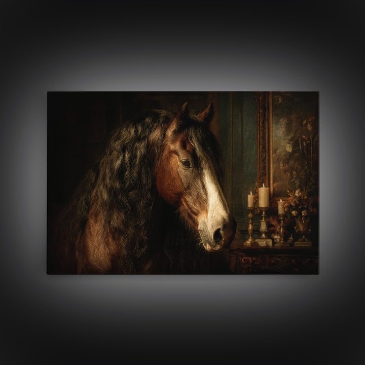 Dramatic Horse Portrait Canvas Print, Baroque Art, Printable Art, Living Room Decor, Ornate, Gallery Wall, Dark Academia Art, BAO-3x2-76