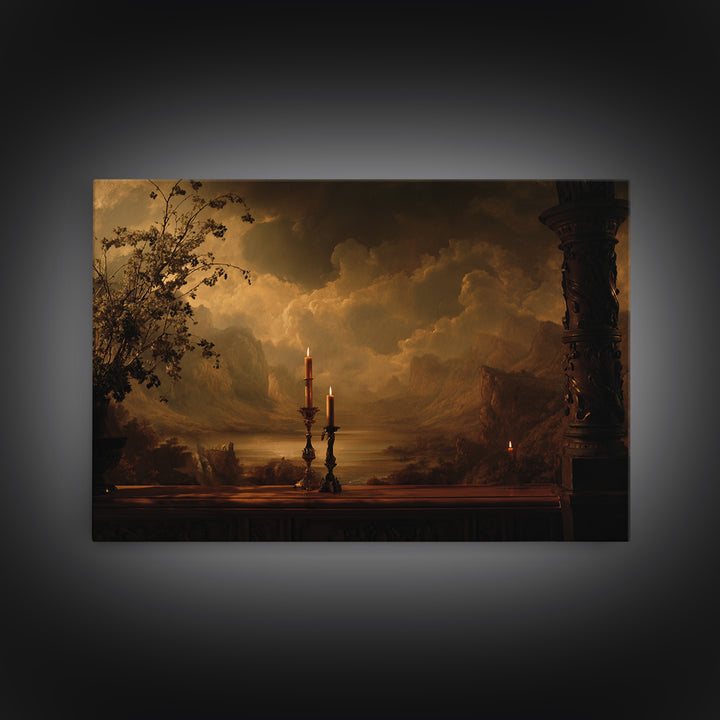 Theatrical Stormy Landscape Framed Canvas Print, Baroque Art, Oil Painting, Living Room Decor, Ornate, Eclectic Wall Art, BAO-3x2-86