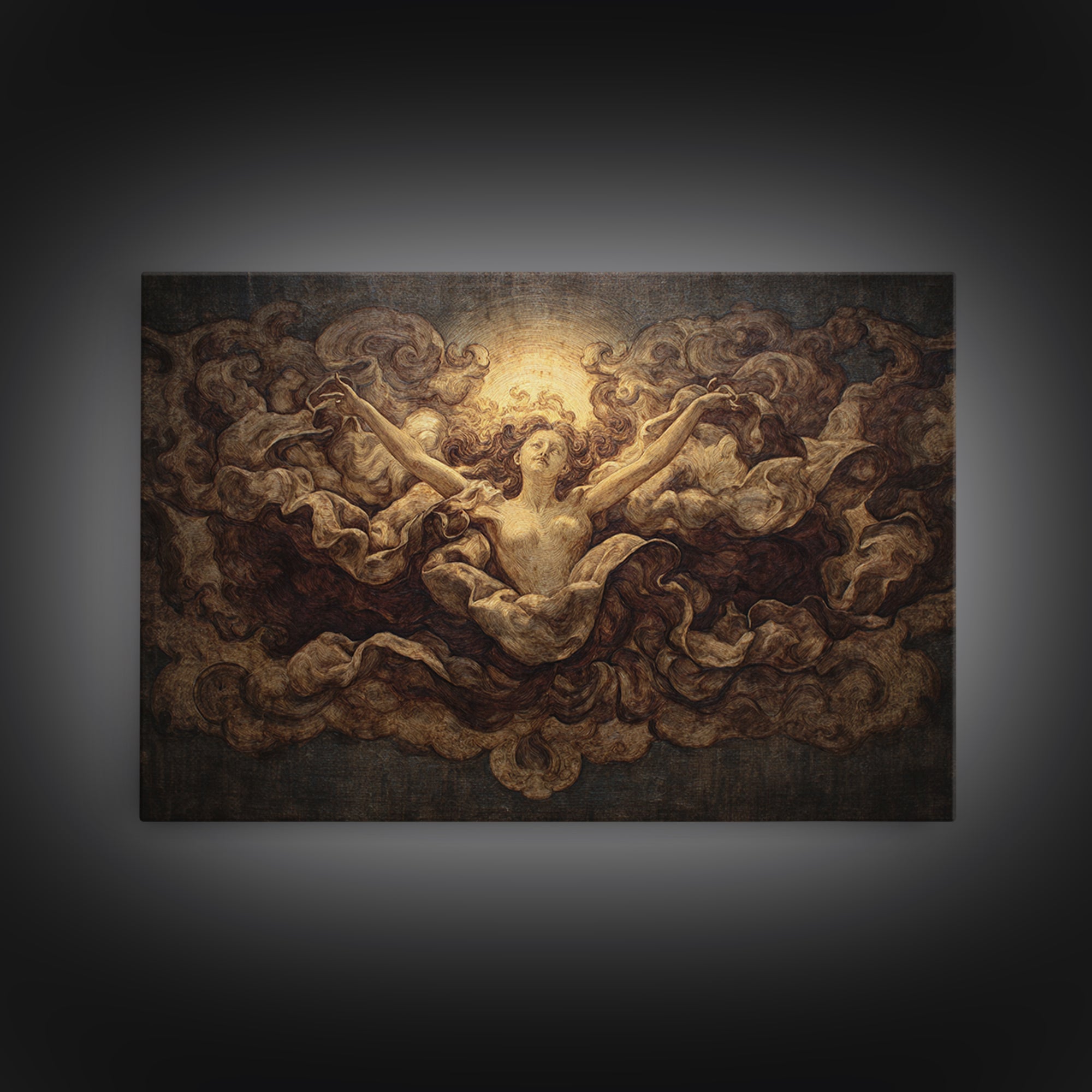 Mythic Goddess Figure Framed Canvas Print, Baroque Art, Digital Wall Art, Living Room Decor, Ornate, Portrait Painting, BAO-3x2-90