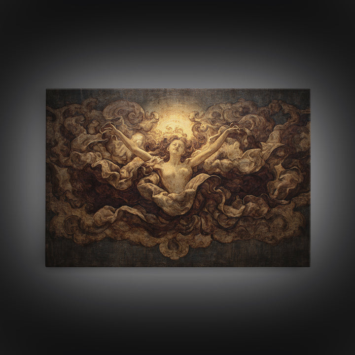 Mythic Goddess Figure Framed Canvas Print, Baroque Art, Digital Wall Art, Living Room Decor, Ornate, Portrait Painting, BAO-3x2-90