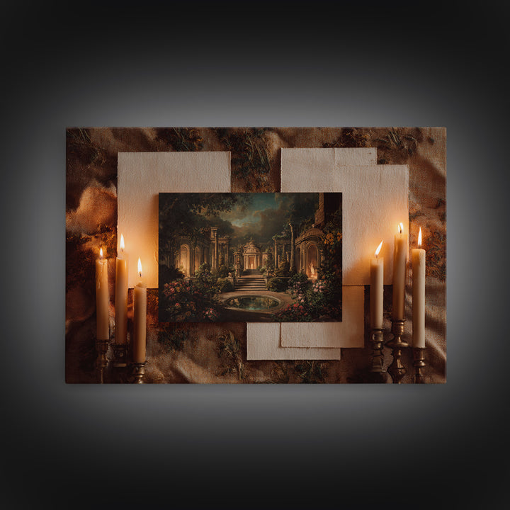 Classical Ruins Beneath a Dramatic Sky Framed Canvas Print, Baroque Art, Room Decor Aesthetic, Living Room Decor, Ornate, BAO-3x2-95