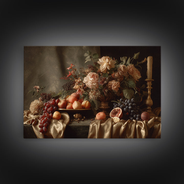 Lavish Banquet Fruit Composition Framed Canvas Print, Baroque Art, Eclectic Wall Art, Living Room Decor, Fine Art, Ornate, BAO-3x2-96