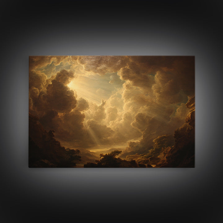 Angelic Hand Reaching Through Clouds Framed Canvas Print, Baroque Art, Modern Wall Art, Living Room Decor, Watercolor Art, BAO-3x2-97