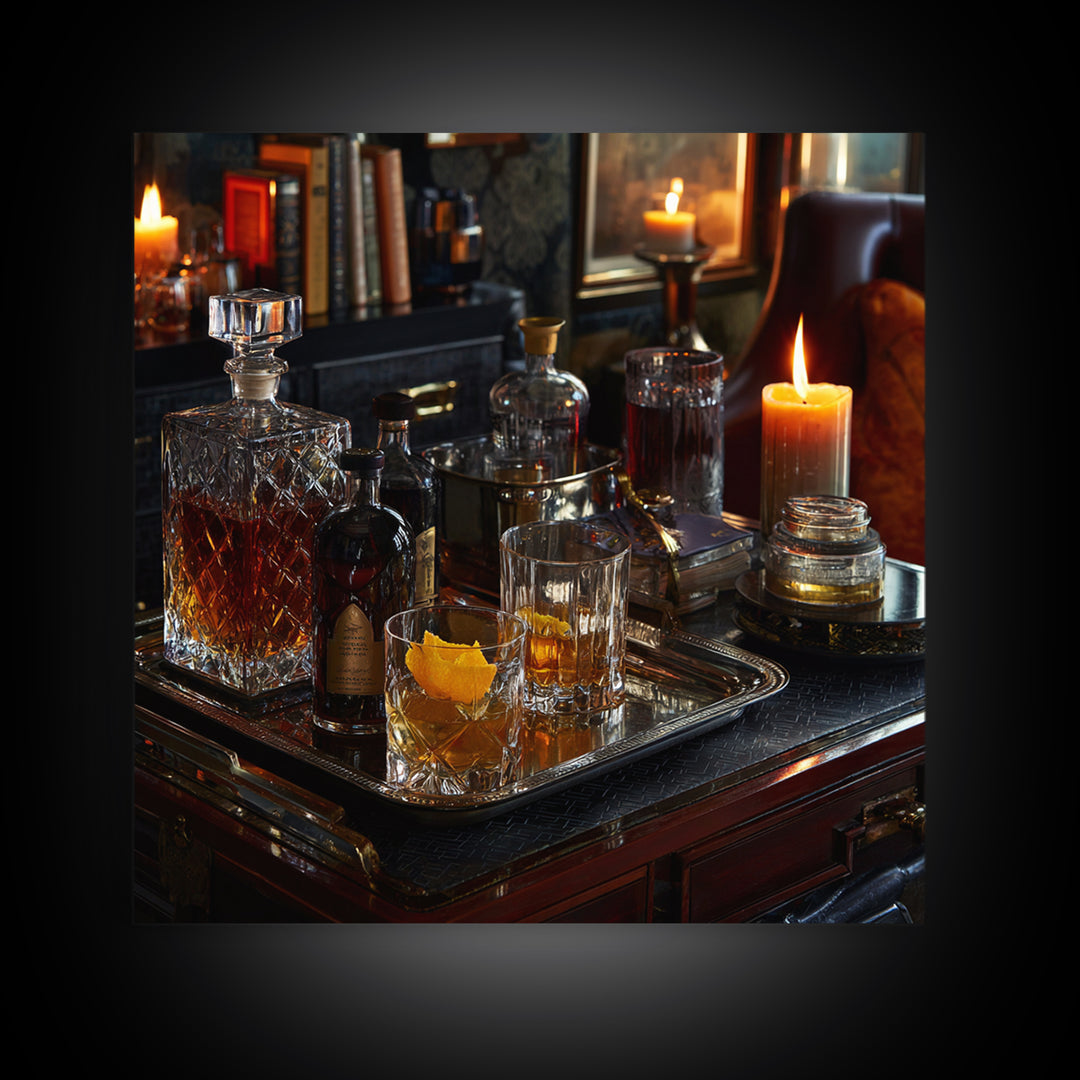 Luxury Emerald Bar Cart Arrangement Canvas Print, Bar Art, Modern Decor, Bar Decor, Fine Art, Wall Decor, Art Print, BAR-1x1-94