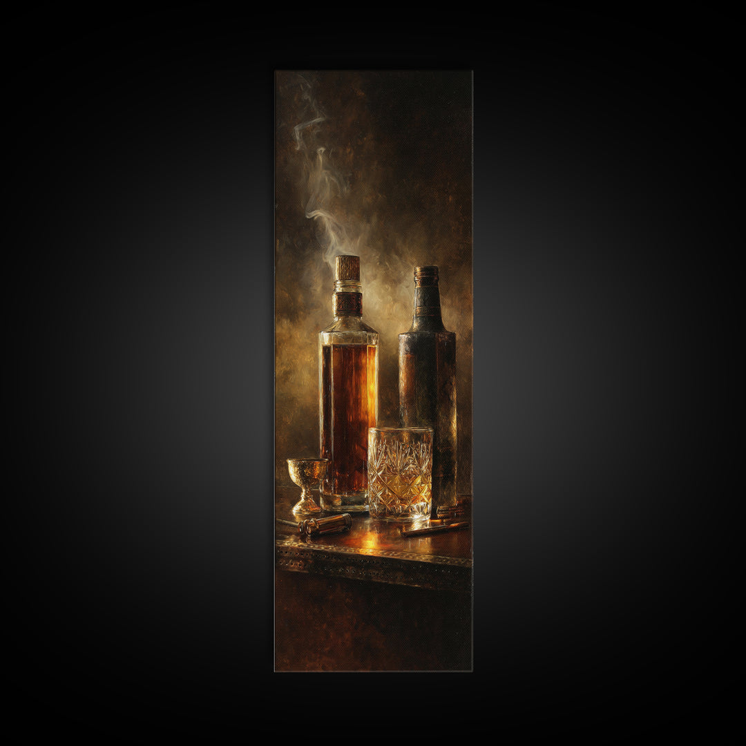 Whiskey Bottle and Cut Crystal Glass Canvas Print, Bar Art, Gallery Decor, Bar Decor, Fine Art, Wall Art, Home Decor, BAR-1x3-38