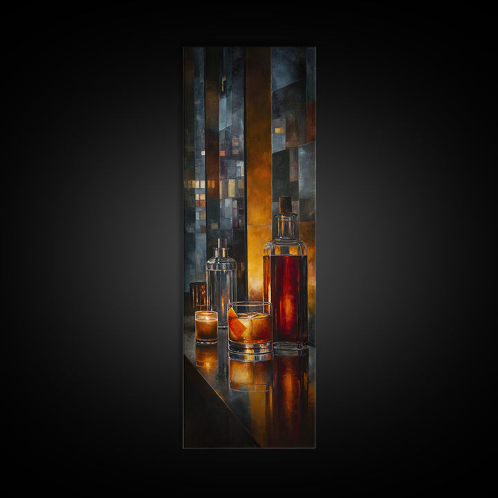 Midnight Manhattan Cocktail Canvas Print, Bar Art, Apartment Decor, Bar Decor, Abstract Art, Living Room Art, BAR-1x3-60