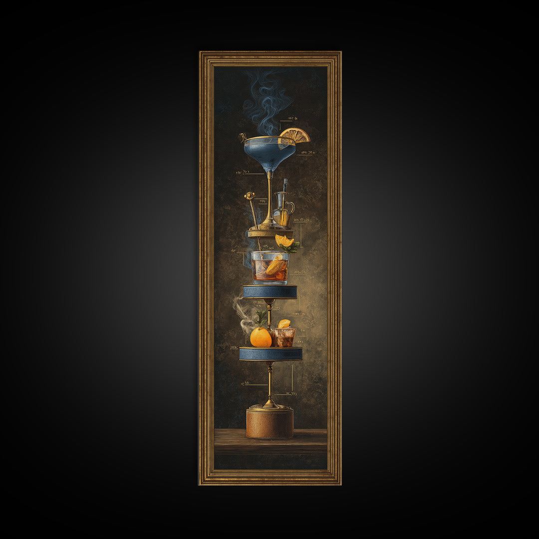 Cocktail Recipe Diagram Styled as Elegant Art Framed Canvas Print, Bar Art, Bar Decor, Fine Art, Statement Artwork, BAR-1x3-80