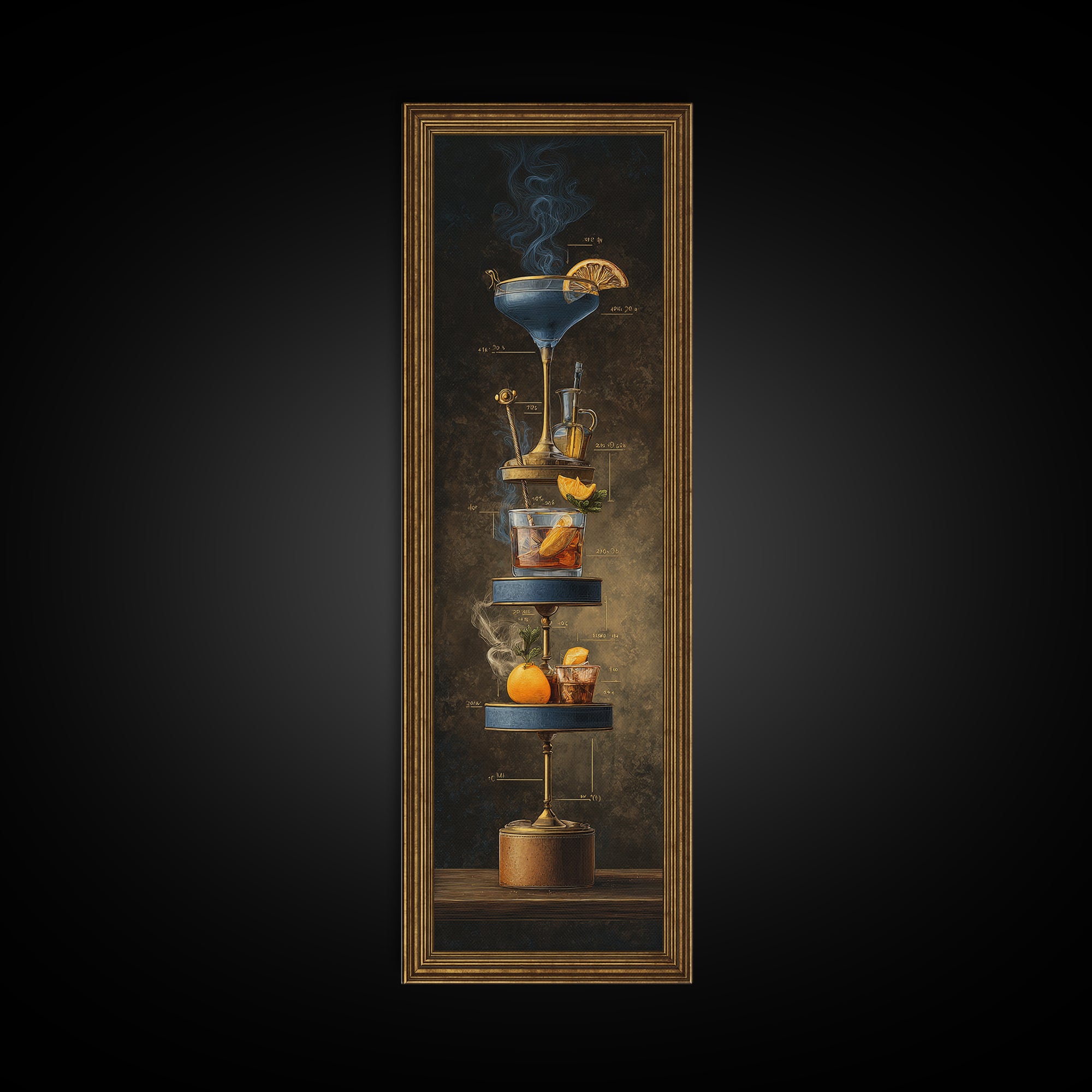 Cocktail Recipe Diagram Styled as Elegant Art Framed Canvas Print, Bar Art, Bar Decor, Fine Art, Statement Artwork, BAR-1x3-80