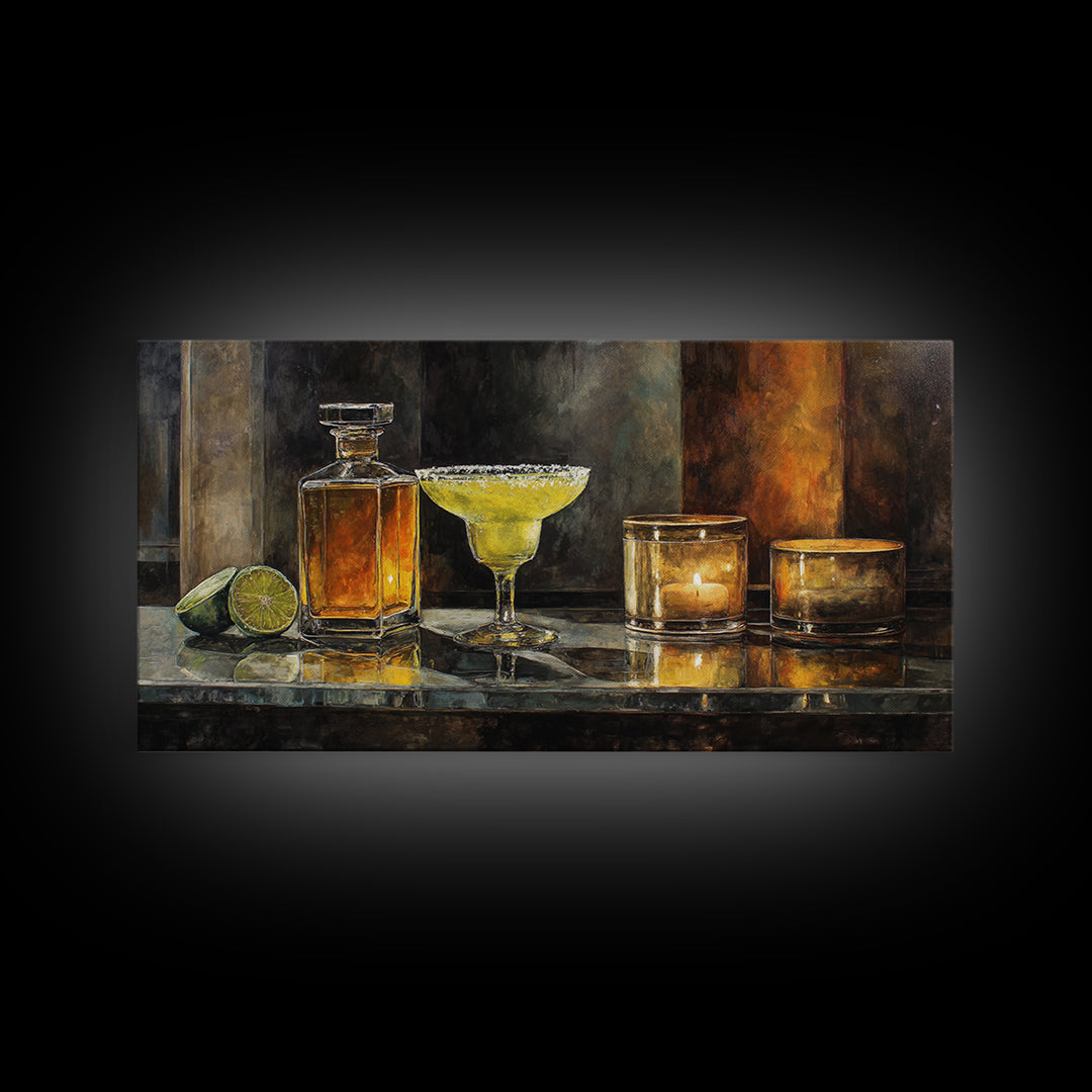 Classic Margarita with Salt Rim and Lime Framed Canvas Print, Bar Art, Art Print, Bar Decor, Fine Art, Kitchen Wall Decor, BAR-2x1-7