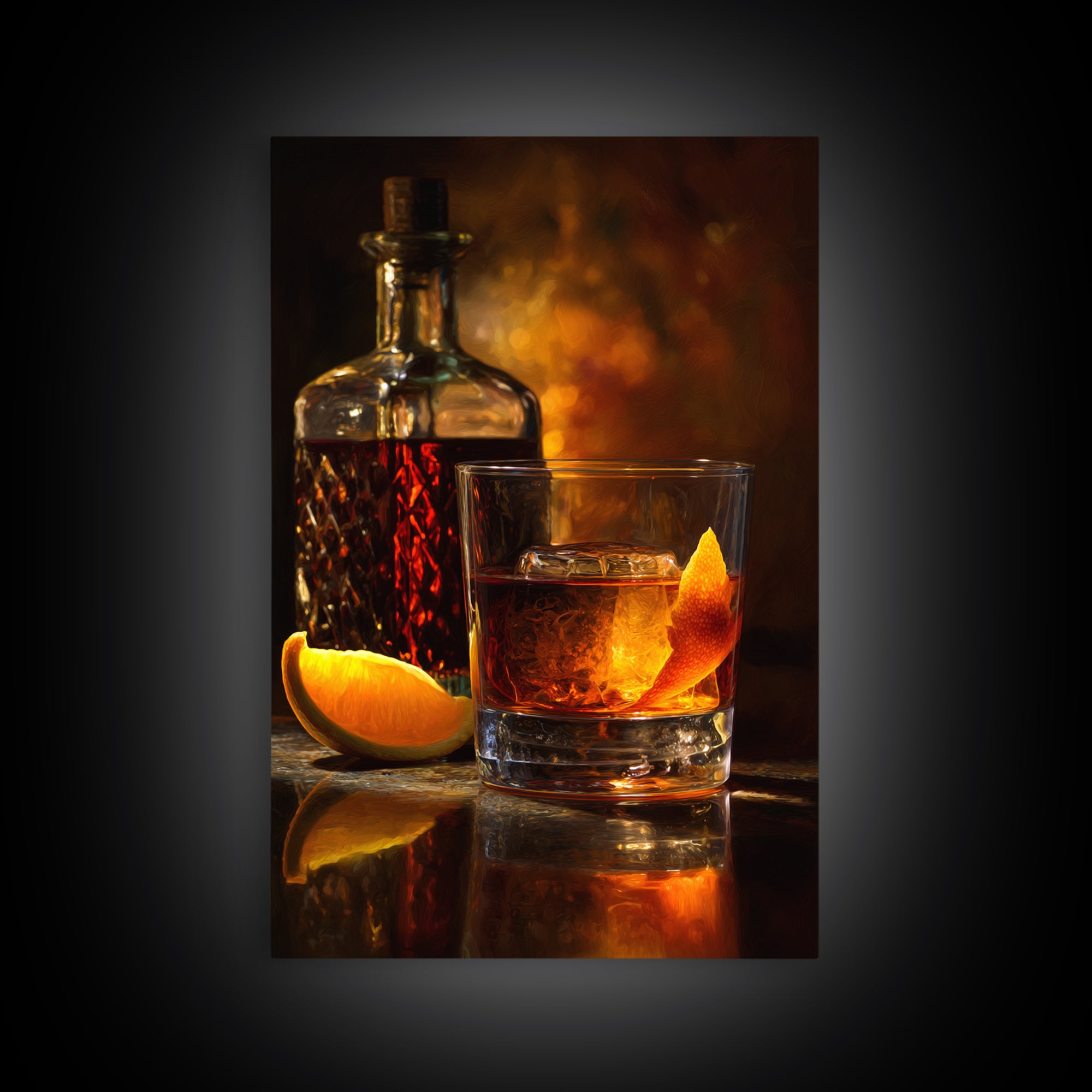 Old Fashioned Cocktail Canvas Print, Bar Art, Kitchen Print, Bar Decor, Oil Painting, Fine Art Print, Statement Artwork, BAR-2x3-57