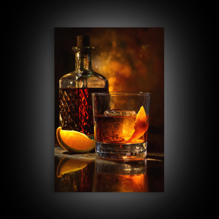 Old Fashioned Cocktail Canvas Print, Bar Art, Kitchen Print, Bar Decor, Oil Painting, Fine Art Print, Statement Artwork, BAR-2x3-57