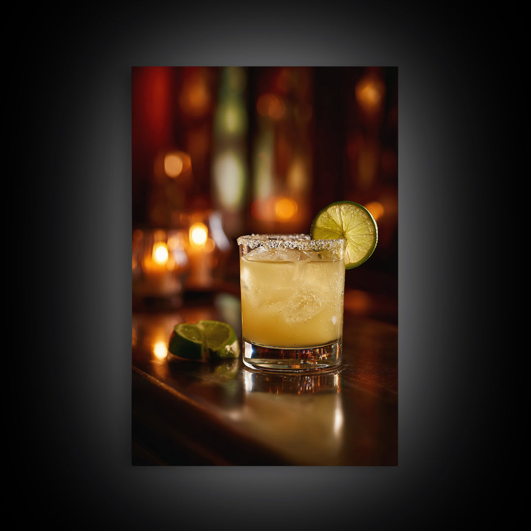 Classic Margarita with Salt Rim and Lime Canvas Print, Bar Art, Retro Wall Art, Bar Decor, Fine Art, Bar Cart Decor, BAR-2x3-67