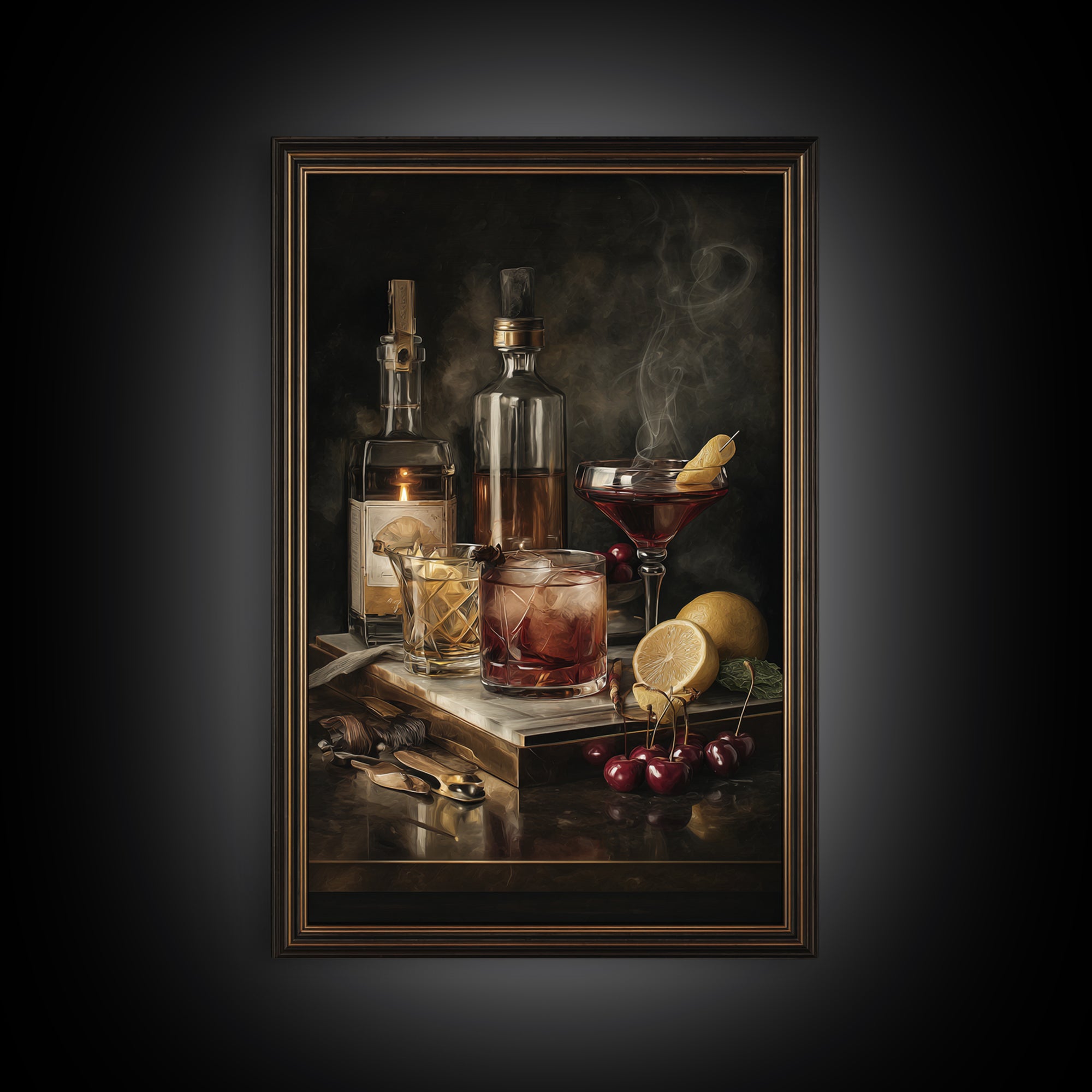 Cocktail Recipe Diagram Styled as Elegant Art Framed Canvas Print, Bar Art, Living Room Art, Bar Decor, Fine Art, BAR-2x3-76