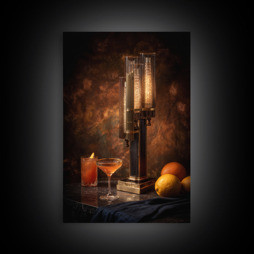 Champagne Coupe Tower Framed Canvas Print, Bar Art, Bar, Bar Decor, Fine Art, Living Room Art, Coffee Bar, Cocktail Wall Art, BAR-2x3-90