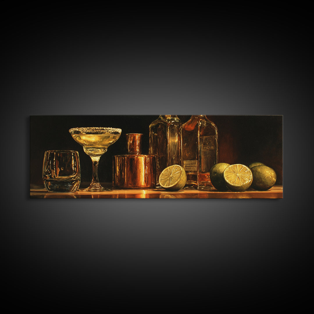 Classic Margarita with Salt Rim and Lime Canvas Print, Bar Art, Fine Art Print, Bar Decor, Fine Art, Metal Wall Art, BAR-3x1-3