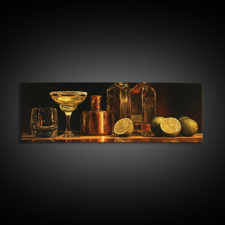 Classic Margarita with Salt Rim and Lime Canvas Print, Bar Art, Fine Art Print, Bar Decor, Fine Art, Metal Wall Art, BAR-3x1-3