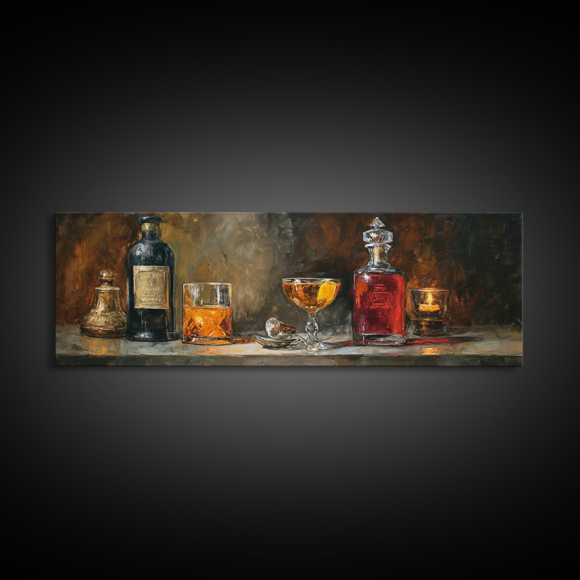 Orange Bitters and Bar Spoon Still Life Canvas Print, Bar Art, Bar Cart Decor, Bar Decor, Oil Painting, Minimalist Decor, BAR-3x1-85