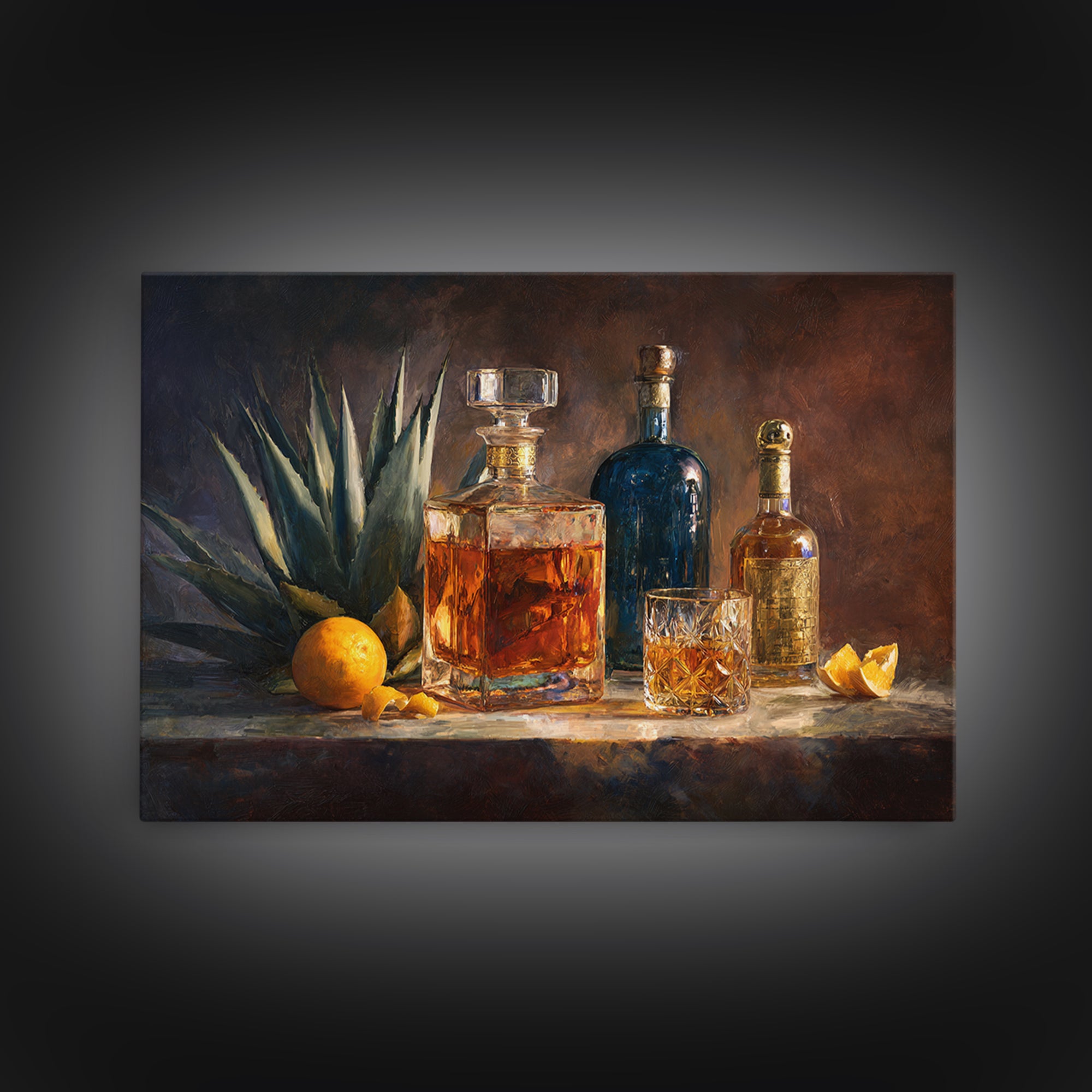 Tequila Agave Plant Study Framed Canvas Print, Bar Art, Bar Cart Decor, Bar Decor, Fine Art, Minimalist Decor, BAR-3x2-40