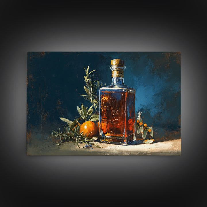 Gin Bottle with Botanicals and Juniper Branches Framed Canvas Print, Bar Art, Canvas Wall Art, Bar Decor, Fine Art, BAR-3x2-59